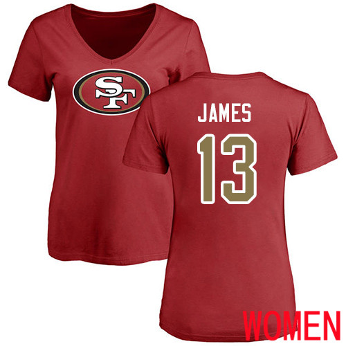 San Francisco 49ers Red Women Richie James Name and Number Logo #13 NFL T Shirt
